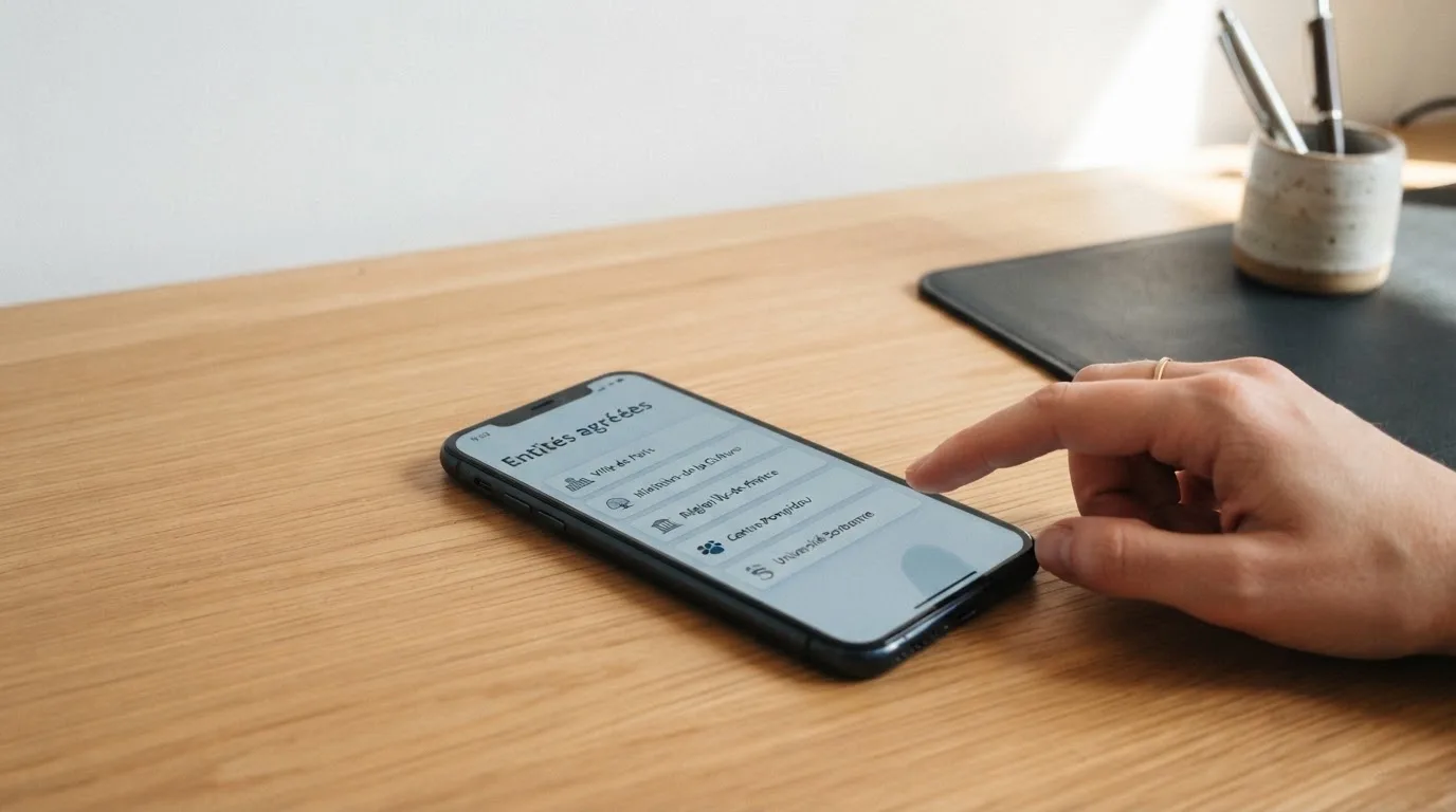 document officiel stylisé représentant un agrément ANJ consulté sur smartphone