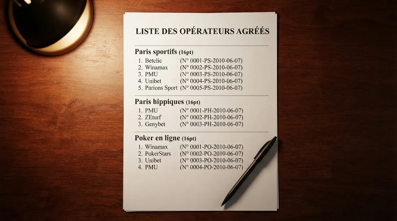 document réglementaire présentant la liste des opérateurs de jeux agréés en France