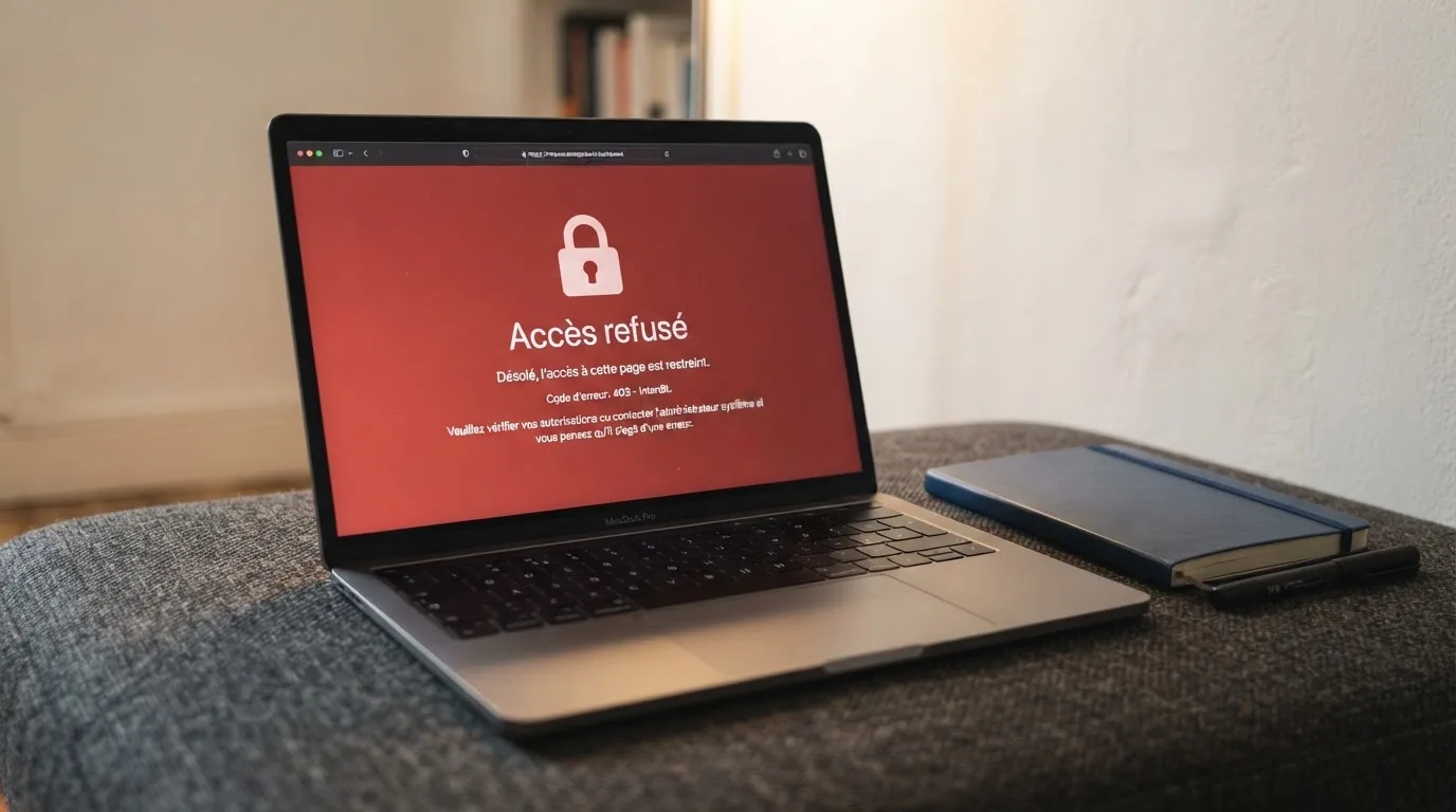 Page d'un navigateur affichant un message d'accès bloqué à un site de jeu, symbolisant le blocage administratif