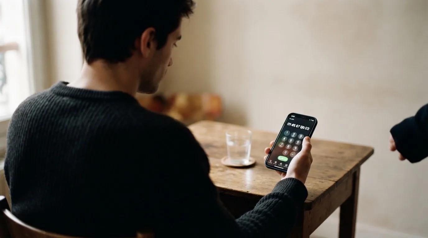 Une personne compose sur son smartphone le numéro d'un service d'aide et d'écoute pour joueurs en difficulté.