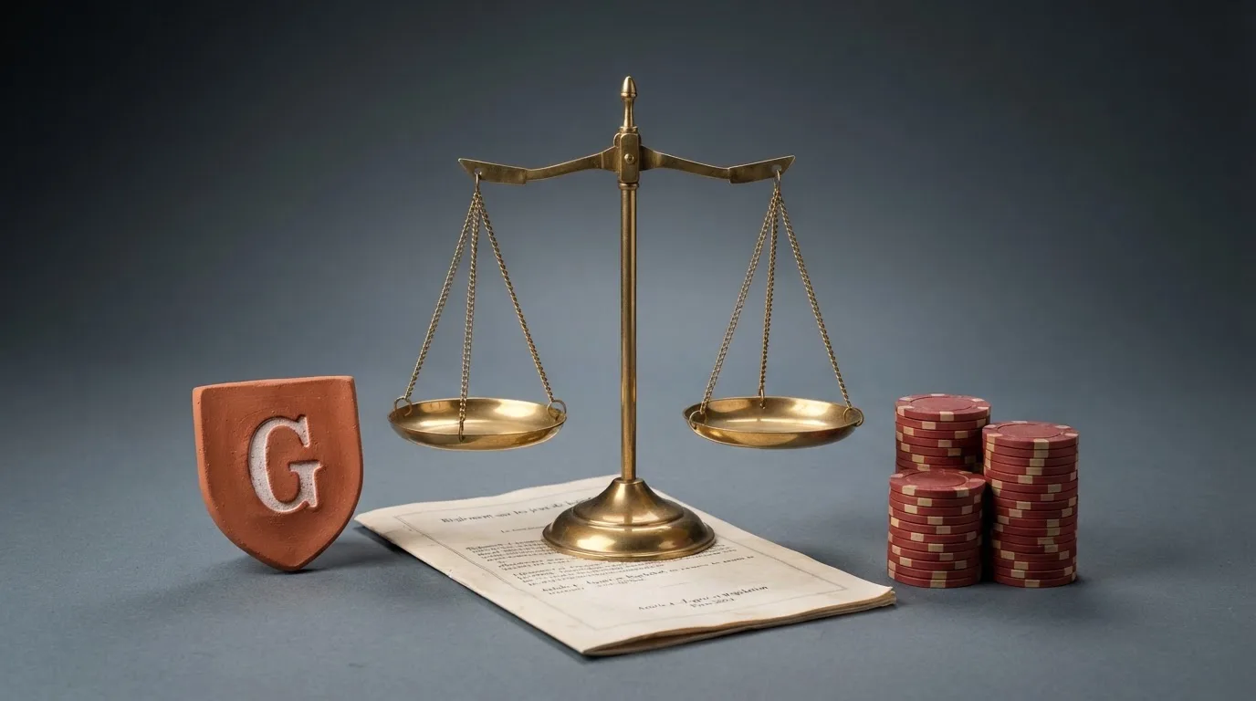 Logo stylisé de l'Autorité nationale des jeux à côté d'un symbole de balance de la justice