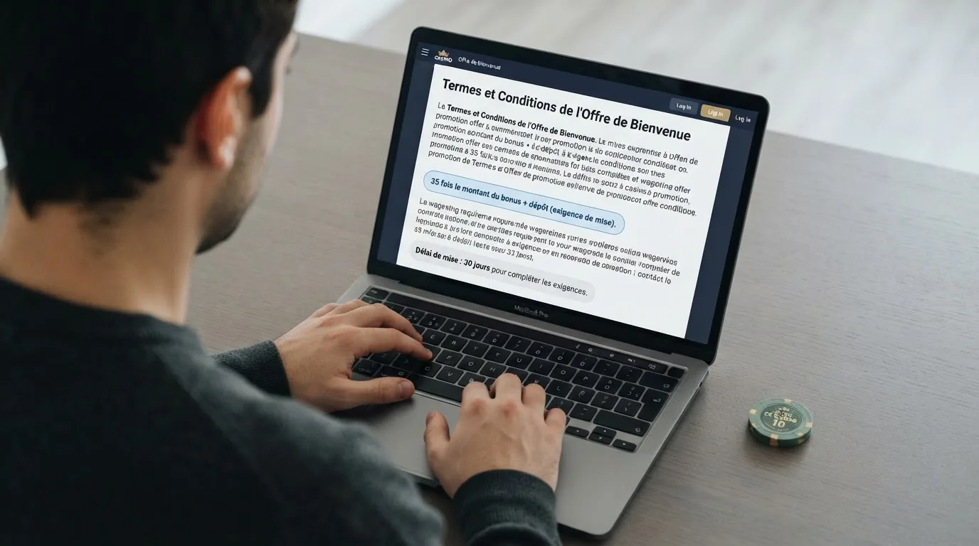 Capture d'ecran des conditions generales d'un bonus de bienvenue en ligne