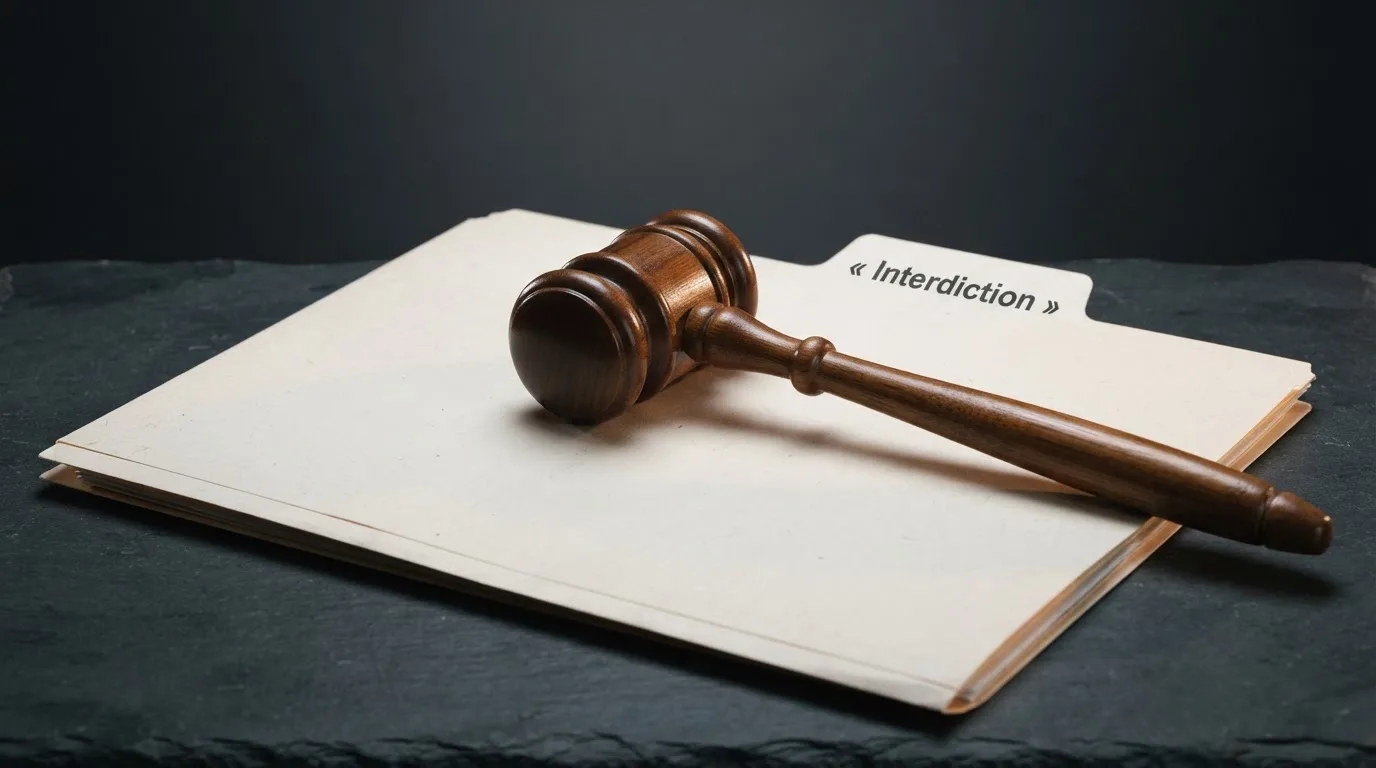 A gavel resting on a folder marked with a legal document, symbolizing regulatory enforcement