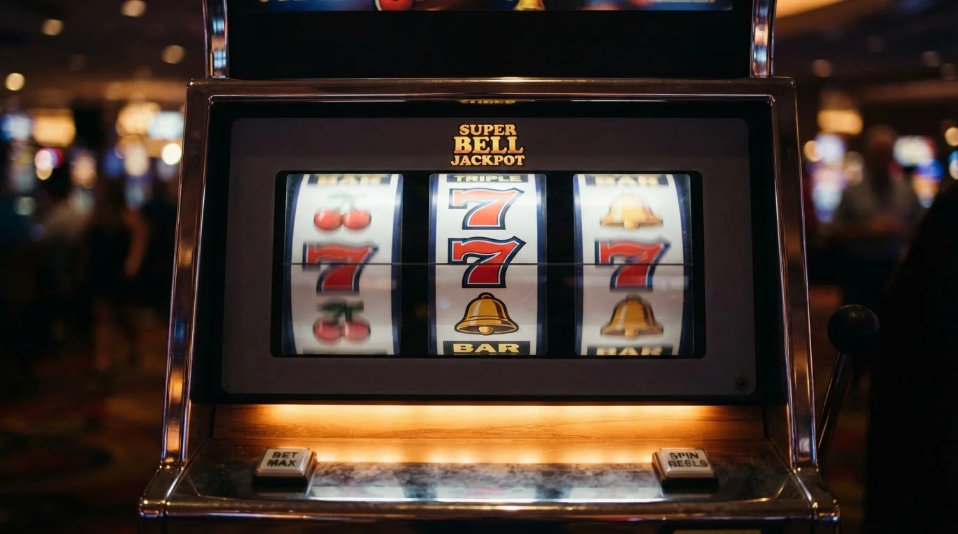 Rouleaux de machine à sous animés sur l'écran d'un casino en ligne, sans marque de casino visible