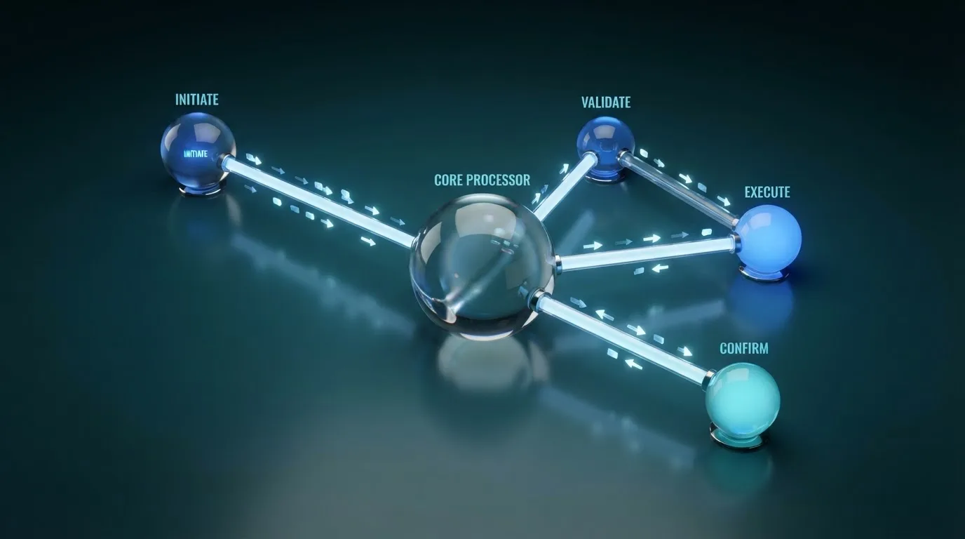 Graphique abstrait de flux de données représentant un processus de transaction.