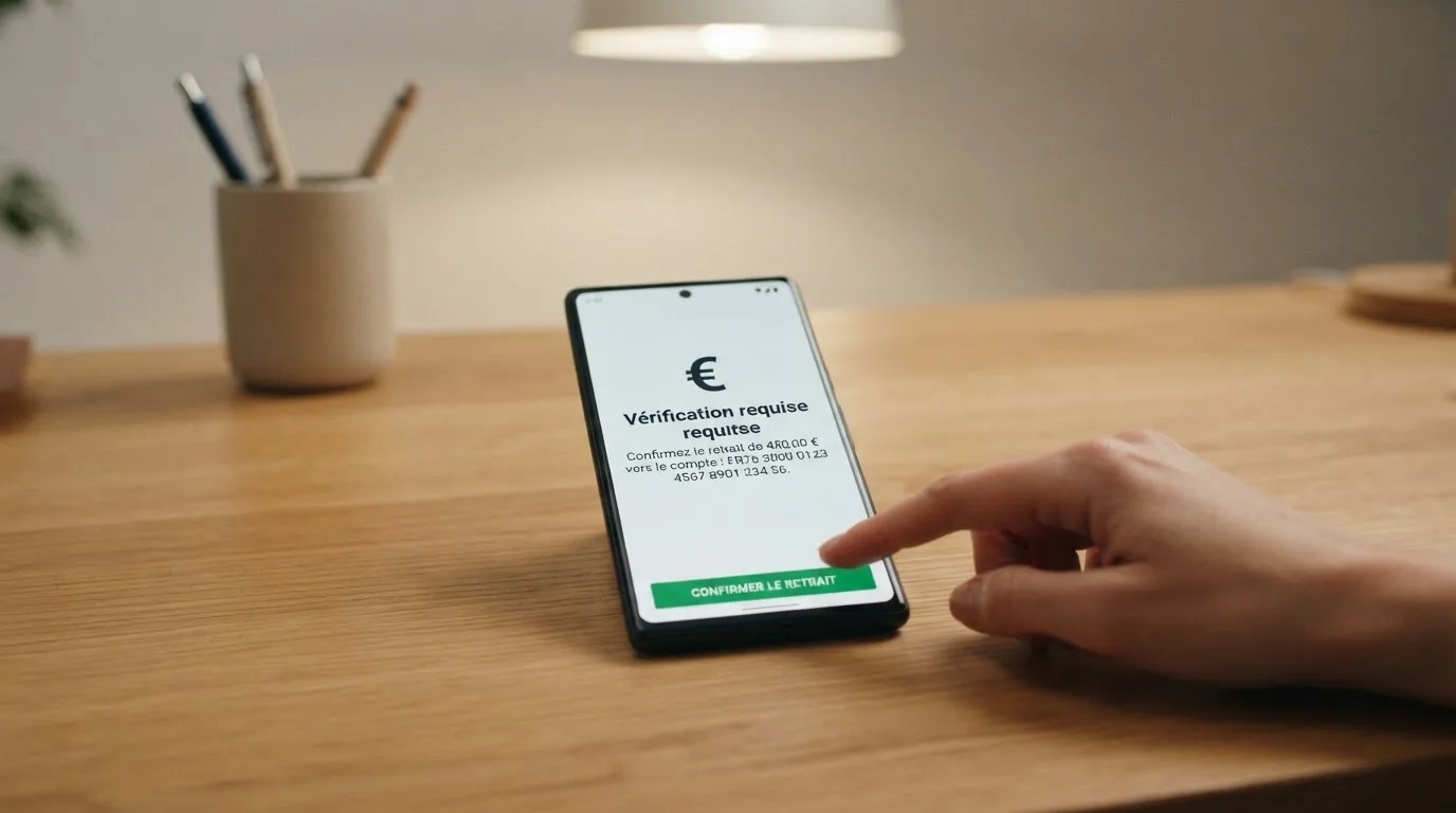 Formulaire de retrait en ligne affichant une demande de justificatif avant validation du paiement