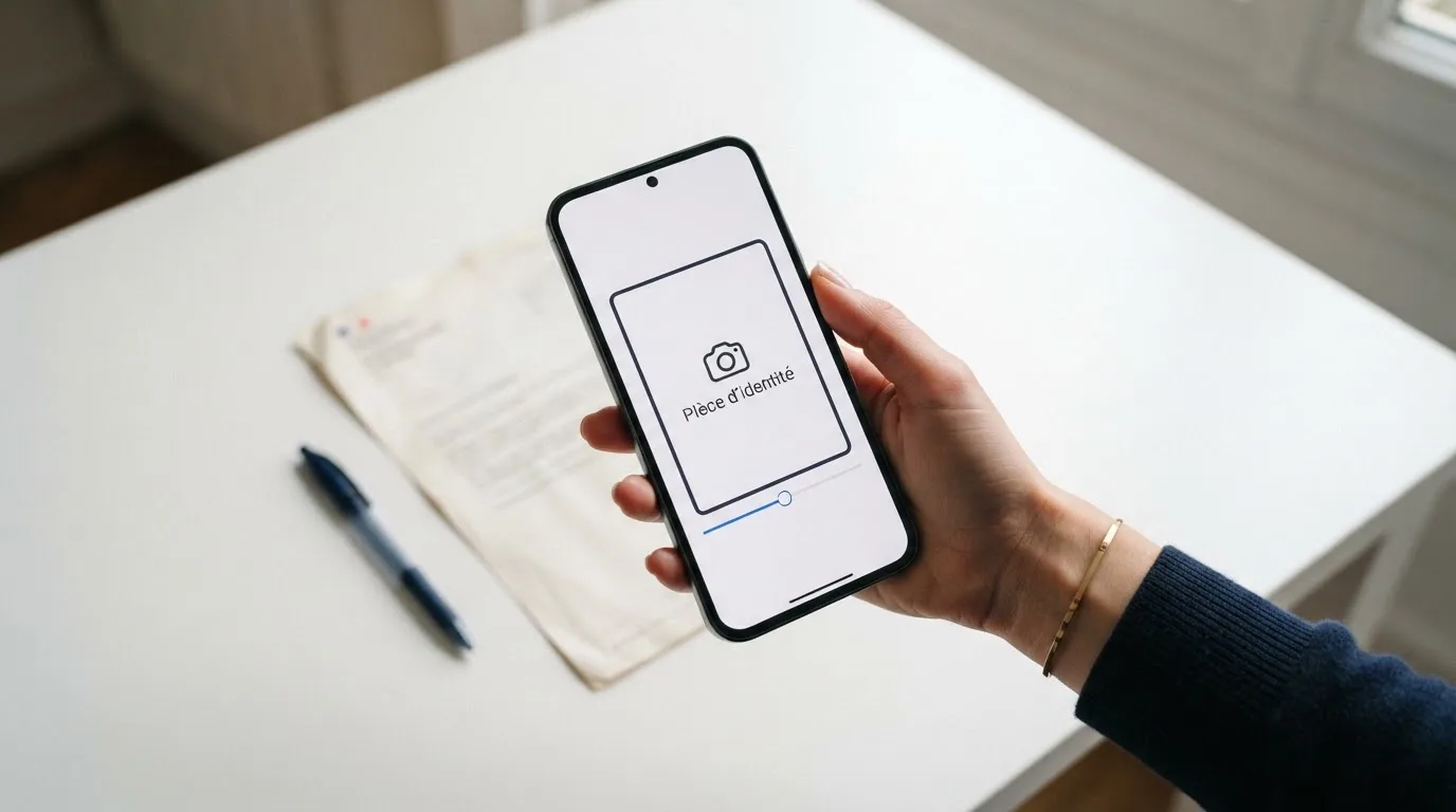a smartphone screen showing an identity-document upload step lors d'une online self-exclusion request